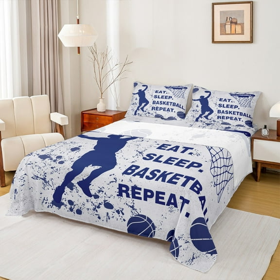 Castle Fairy Eat Sleep Basketball Boy 3pcs Twin Sheet Sets,Sport Theme Twin Fitted Sheet,Hippie Splash Breathable Flat Sheet,Lightweight Room Decor
