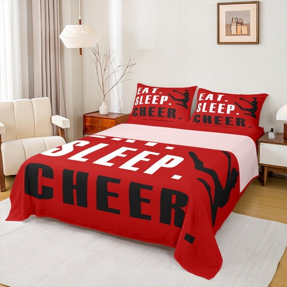 Castle Fairy Eat Sleep Cheer Twin Sheet Sets for Girl Female,Girly Dance Bedding