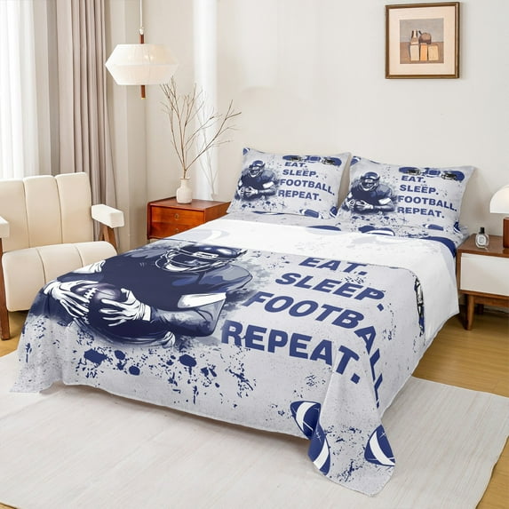 Castle Fairy Eat Sleep Football 3pcs Twin Sheet Sets for Teenagers,Sport Gamer Twin Fitted Sheet,Abstract Splash Breathable Flat Sheet,Luxury Bedroom Decor