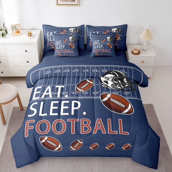 Castle Fairy Eat Sleep Football Bedding Comforter Set,Ball Gamer King Bedding Sets