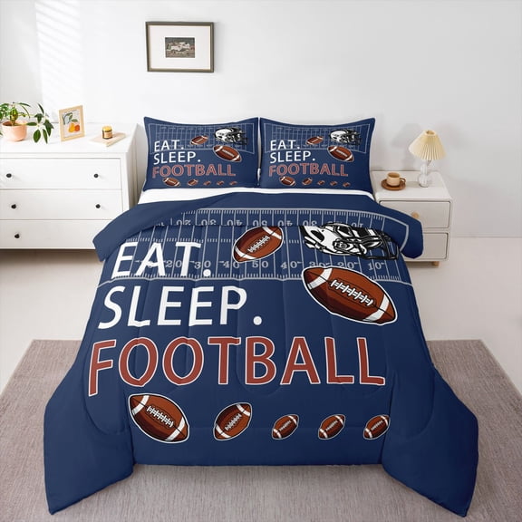 Castle Fairy Eat Sleep Football Full Size Comforter Sets 3-Piece,Sport Rugby Bedding Comforter Set