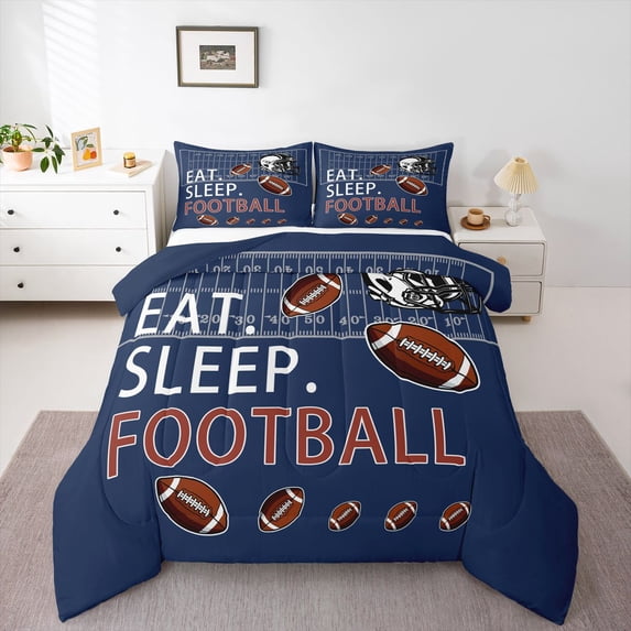 Castle Fairy Eat Sleep Football Twin Comforter Sets for Kids Teens,Sport Rugby Bedding Set