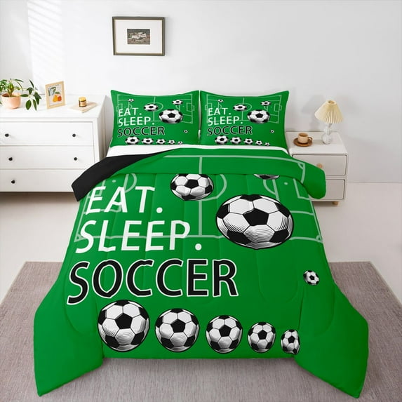 Castle Fairy Eat Sleep Soccer Queen Comforter Set,Sport Football Bedding Comforter Set