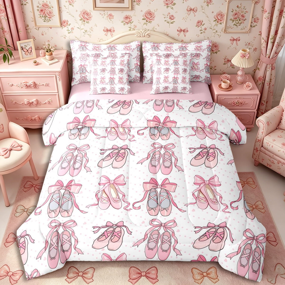 Castle Fairy Elegant Bow Ballet Shoe Full Size Bedding Sets 7 Pieces ...