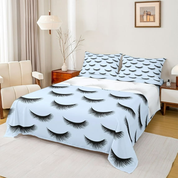 Castle Fairy Elegant Eyelash Girl 4pcs Bed Sheets,Bling Makeup King Sheets,Dreamy Princess Super Cozy Sheet Set,Microfiber Bedroom Decor