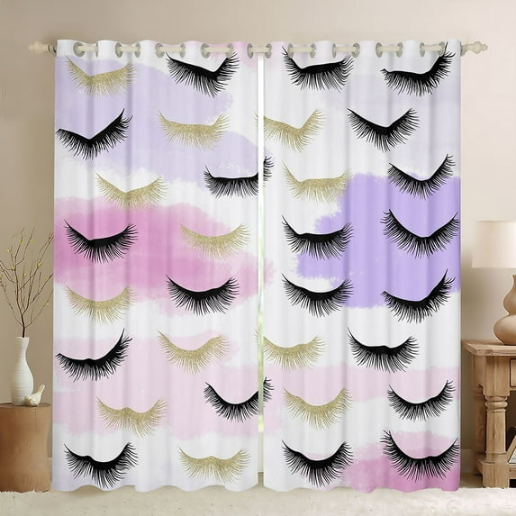 Castle Fairy Elegant Eyelash Girl Black Out Curtains,Bling Makeup Curtains Pack of 2 (42x63 Each),Dreamy Princess Bedroom Curtains,Microfiber Bedroom Decor