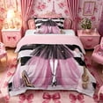 thumbnail image 1 of Castle Fairy Elegant High Low Tulle Dress Twin Comforter Sets 2pcs,Chic Pearl Jewelry Perfume Bedding Set,Black Pink Gold,Pink Reversible,1 Comforter and 1 Pillowcase, 1 of 6