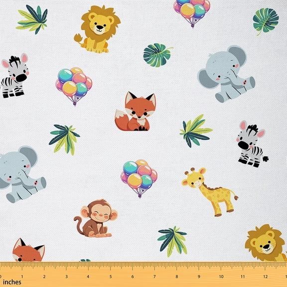 Castle Fairy Elephant Fox Giraffe Fabric by the Yard 1 Yard,Tree Leaves Home Decor Fabric by the Yard,Cartoon Animal Room Decor Fabric by the Yard,Luxury Children Bedroom Decor