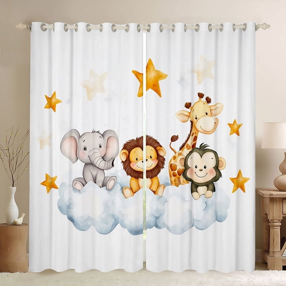 Castle Fairy Elephant Giraffe Curtains Pack of 2 (42x84 Each),Cosmos Curtains Blackout