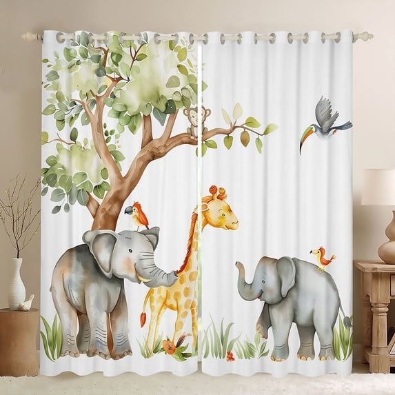 Castle Fairy Elephants Giraffe Black Out Curtains,Animal Curtains Pack of 2 (42x63 Each)