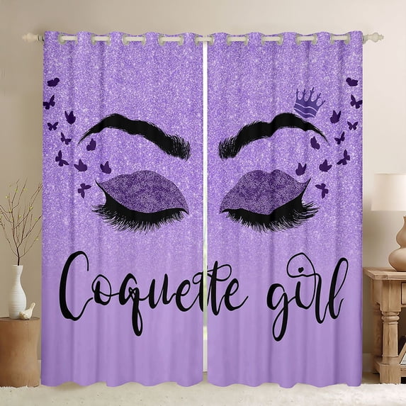 Castle Fairy Eyelash Blackout Curtains Set of 2 (52x84 Each),Glitter Print Window Curtains