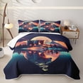 thumbnail image 1 of Castle Fairy Fantasy Polar Bear Twin Quilt Set for Teens,Full Moon Lake Reflection Twin Coverlet Set,Blue Orange Purple, 1 of 7