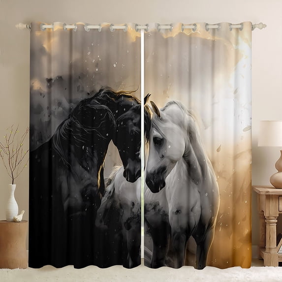 Castle Fairy Farm Horse Blackout Curtains Set of 2 (52x84 Each),Farmhouse Window Curtains