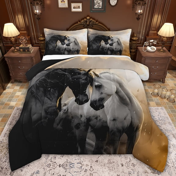 Castle Fairy Farm Horse Full Size Comforter Sets for Kids,Farmhouse Animal Bedding Sets