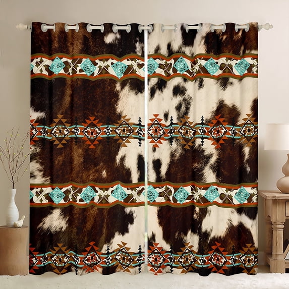 Castle Fairy Farmhouse Animal Cow Print Black Out Curtains for Boys Girls Teens,Abstract Aztec Curtains Pack Of 2 (42X63 Each),Southwestern Style Bedroom Curtains,Microfiber Bedroom Decor