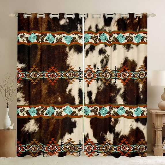 Castle Fairy Farmhouse Animal Cow Print Blackout Curtains Set of 2 (52x84 Each) for Boys Girls Teens,Abstract Aztec Window Curtains,Southwestern Style Curtains and Drapes,Microfiber Bedroom Decor