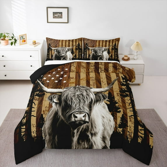Castle Fairy 2-Piece Twin Comforter Set with Highland Cow Flag Design