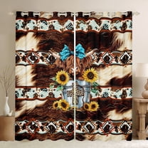 Castle Fairy Farmhouse Animal Highland Cow Print Black Out Curtains for Teens Adults,Bohemian Western Aztec Curtains Pack of 2 (42x63 Each),Chic Floral Sunflowers Bedroom Curtains