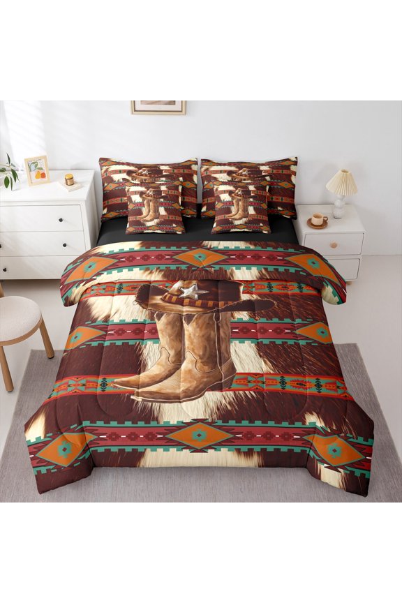Farmhouse Cow Print Twin Bedding Sets,Bohemian Aztec Bedding Comforter Set