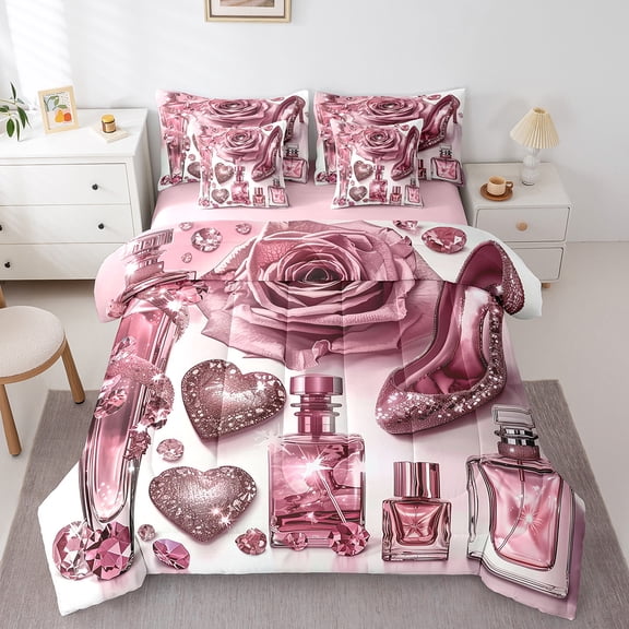 Castle Fairy Fashion High Heels Bedding Comforter Set,Romantic Rose Full Bedding Set