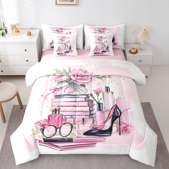 Castle Fairy Fashion High Heels Bedding Comforter Set,Romantic Rose King Bedding Sets
