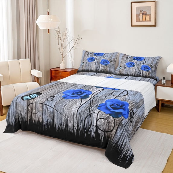 Castle Fairy Female Floral Butterflies Rose Queen Sheet Sets,Romantic Bed Set