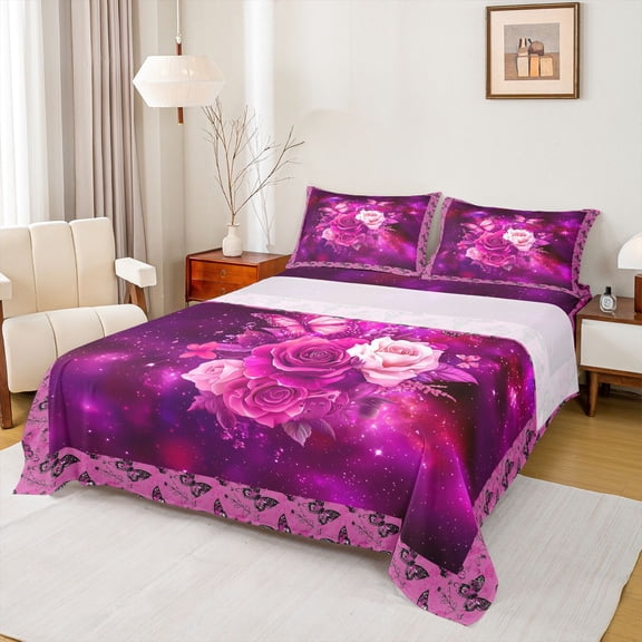 Castle Fairy Female Floral Butterfly Rose Bed Sheets,Starry Sky King Sheets