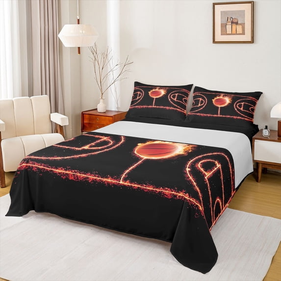 Castle Fairy Female Men Abstract Flame Basketball Full Size Sheets,Sport Gamer Bed Sheets