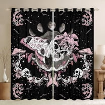 Castle Fairy Female Men Abstract Moth Skull Black Out Curtains,Gothic Style Curtains Pack of 2 (42x63 Each),Botanical Mushroom Galaxy Bedroom Curtains,Lightweight Room Decor