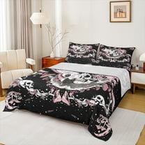 Castle Fairy Female Men Abstract Moth Skull Twin Sheet Sets 3pcs,Gothic Style Twin Fitted Sheet Microfiber,Botanical Mushroom Galaxy Breathable Flat Sheet,Lightweight Room Decor