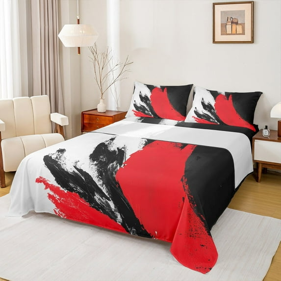 Castle Fairy Female Men Abstract Oil Painting 4 Pieces Queen Sheet Sets,Graffiti Splash Ultra Soft Flat Sheet,Retro Vintage Minimalist Queen Fitted Sheet,Luxury Bedroom Decor