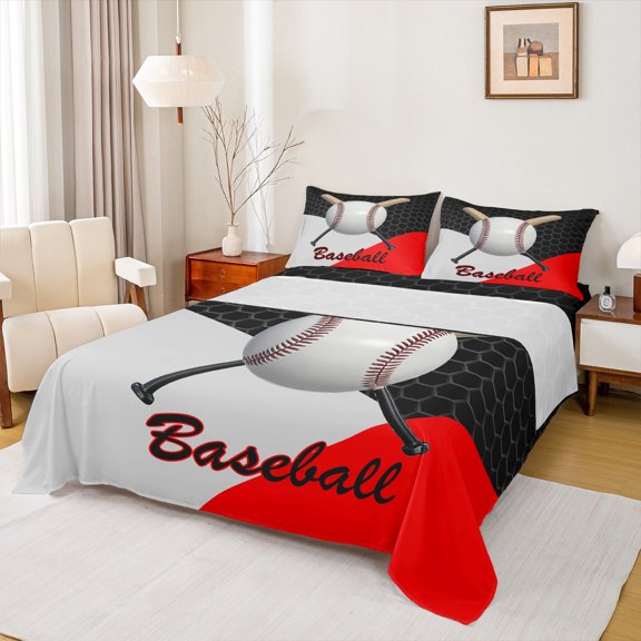 Castle Fairy Female Men Adults Baseball Game Twin Sheet Sets 3pcs,Sport Theme Twin Fitted Sheet Microfiber,Geometric Hexagon Honeycomb Breathable Flat Sheet,Luxury Bedroom Decor