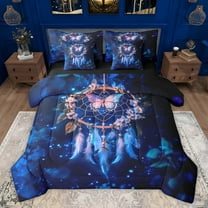 Castle Fairy Female Men Adults Bohemian Feather Dreamcatcher Twin Bedding Sets 7-Piece,Floral Flowers Butterfly Bedding Comforter Set Microfiber,Exotic Style Breathable Sheet Sets