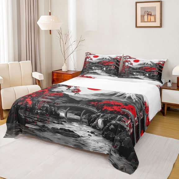 Castle Fairy Female Men Adults Cherry Blossom Twin Sheet Sets,Japanese Style Bedding