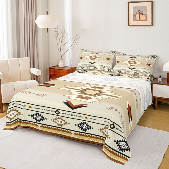 Castle Fairy Female Men Adults Hippie Aztec 4 Pieces Queen Sheet Sets,Bohemian Tribal Ultra Soft Flat Sheet,Exotic Style Queen Fitted Sheet,Microfiber Bedroom Decor