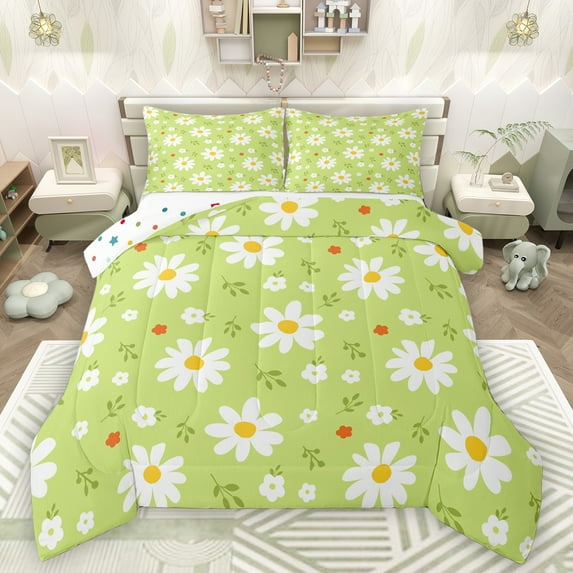 Castle Fairy Female Men Adults Kawaii Flowers 3 Pieces Queen Comforter Set,Spring Garden Ultra Soft Bedding Sets,Floral Daisy Bedding Comforter Set Breathable,Luxury Bedroom Decor,Reversible