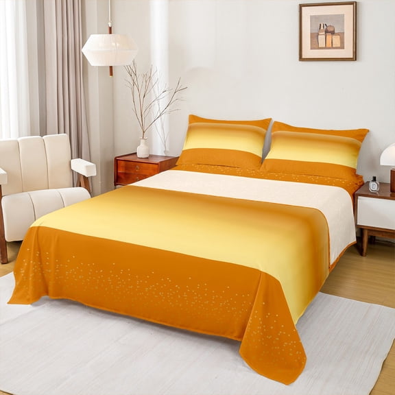 Castle Fairy Female Men Adults Minimalist Wide Stripes Twin Sheet Sets 3pcs,Mid Century Orange Golden Twin Fitted Sheet Microfiber,Geometric Polka Dots Breathable Flat Sheet,Microfiber Bedroom Decor