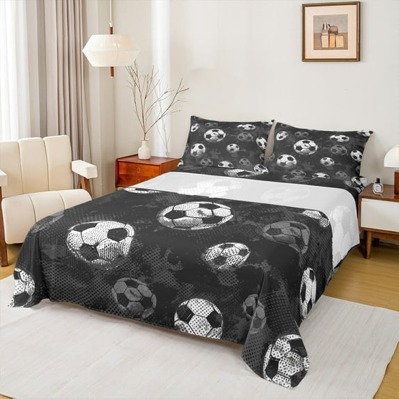 Castle Fairy Female Men Adults Soccer Game Full Size Sheets 4-Piece,Sport Theme Breathable Bed Sheets,Ball Gaming Lightweight Sheet Sets,Luxury Bedroom Decor