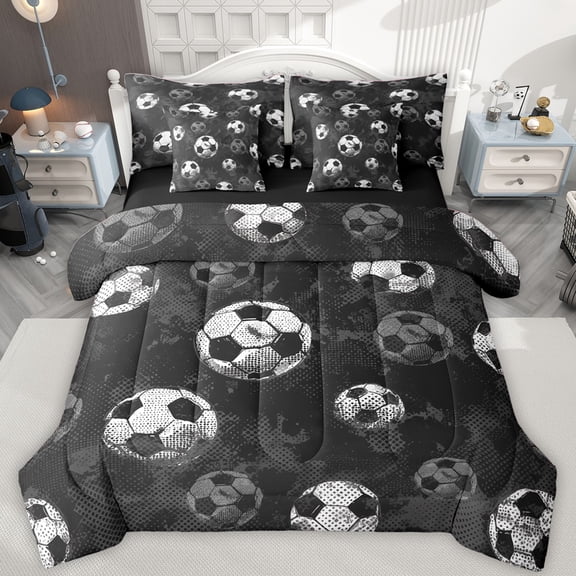Castle Fairy Female Men Adults Soccer Game Twin Bedding Sets 7-Piece,Sport Theme Bedding Comforter Set Microfiber,Ball Gaming Breathable Sheet Sets,Luxury Bedroom Decor,Reversible