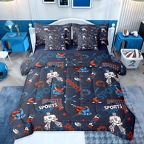 Castle Fairy Female Men Adults Sports Ice Hockey Twin Bedding Sets 7-Piece,Ball Gamer Bedding Comforter Set Microfiber,Blue Red Breathable Sheet Sets,Microfiber Bedroom Decor,Reversible