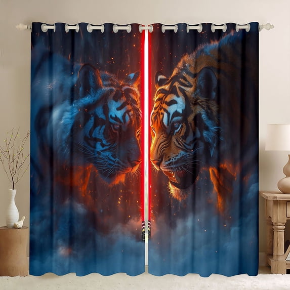 Castle Fairy Female Men Adults Tiger Animal Curtains Pack of 2 (42x84 Each),Neon Light Lightsaber Curtains Blackout,Video Game Bedroom Curtains,Super Cozy Room Decor