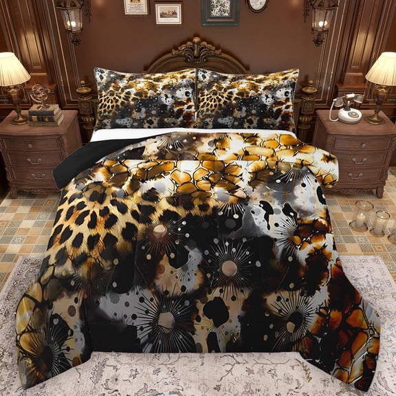 Castle Fairy Female Men Animal Cheetah Print Bedding Comforter Set 2pcs,Vintage Aesthetic Twin Comforter Sets Microfiber,Abstract Retro Breathable Bedding Set,Lightweight Room Decor,Reversible