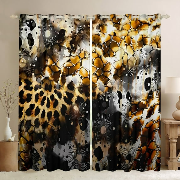 Castle Fairy Female Men Animal Cheetah Print Black Out Curtains,Vintage Aesthetic Curtains Pack of 2 (42x63 Each),Abstract Retro Bedroom Curtains,Lightweight Room Decor