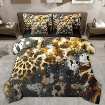 Castle Fairy Female Men Animal Cheetah Print Twin Bedding Sets 7-Piece,Vintage Aesthetic Bedding Comforter Set Microfiber,Abstract Retro Breathable Sheet Sets,Lightweight Room Decor,Reversible