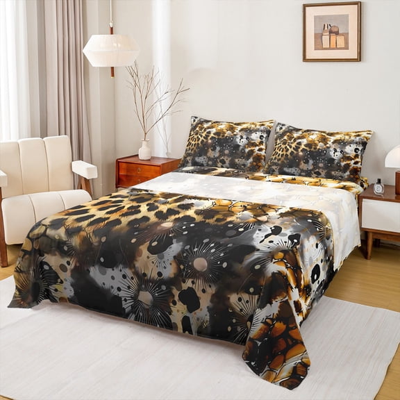 Castle Fairy Female Men Animal Cheetah Print Twin Sheet Sets 3pcs,Vintage Aesthetic Twin Fitted Sheet Microfiber,Abstract Retro Breathable Flat Sheet,Lightweight Room Decor