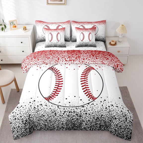 Castle Fairy Baseball Game King Bedding 7pcs,Black Red White King Bed in a Bag