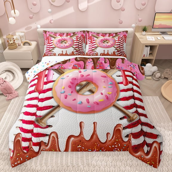 Castle Fairy Female Men Baseball Gamer 3 Pieces Queen Comforter Set,Dessert Donut Ultra Soft Bedding Sets,Sport Theme Bedding Comforter Set Breathable,Lightweight Room Decor,Reversible