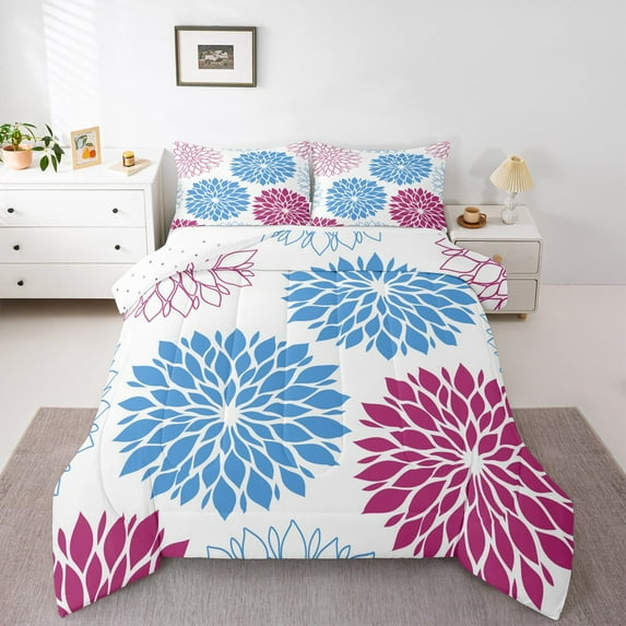 Castle Fairy Female Men Chic Flowers Bedding Comforter Set 2pcs,Groovy Floral Blossom Twin Comforter Sets Microfiber,Vintage Aesthetic Breathable Bedding Set,Super Cozy Room Decor,Reversible