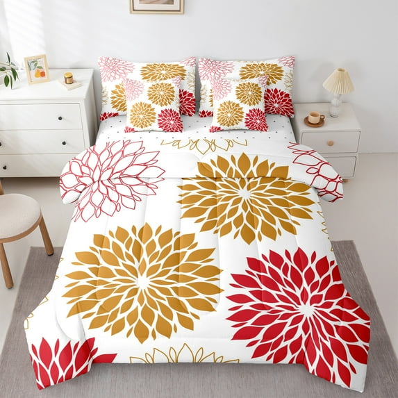 Castle Fairy Female Men Chic Flowers Bedding Comforter Set 7-Piece,Groovy Floral Blossom King Bedding Sets,Vintage Aesthetic Ultra Soft Bed Sheets,Super Cozy Room Decor,Reversible