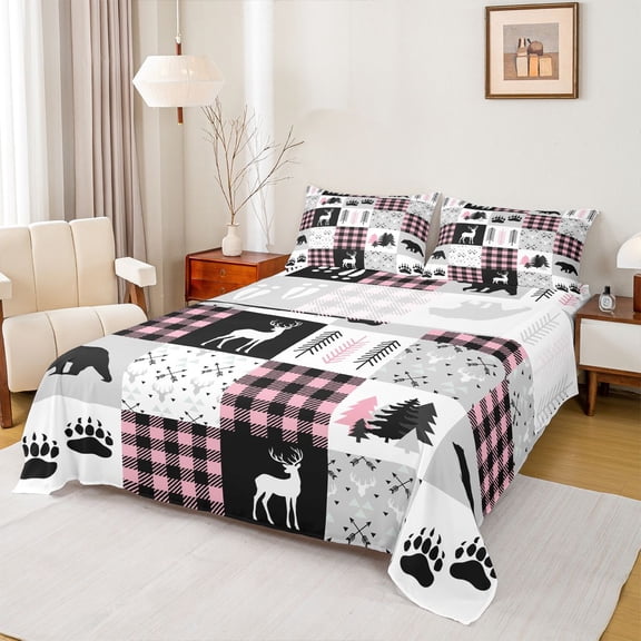 Castle Fairy Female Men Deer Bear Animal Bed Sheets,Woodland Wildlife King Sheets